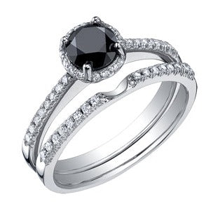 14K White Gold Black Diamond Ring