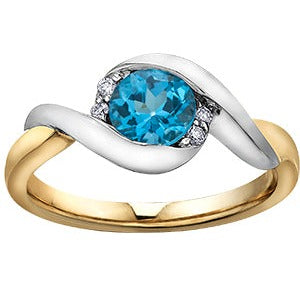 10K Two Tone Diamond Blue Topaz Ring