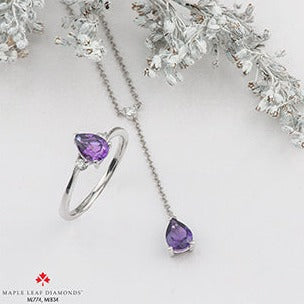 10K White Gold Amethyst Diamond Ring