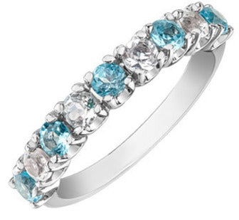 White Gold Ring with White & Blue Topaz