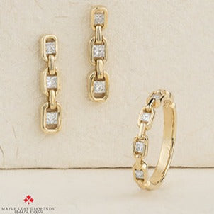 14K Yellow Gold Maple Leaf Diamond Ring