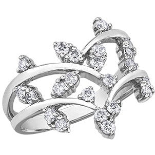 10K White Gold Diamond Wide Band Leaf Ring
