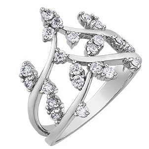 10K White Gold Diamond Wide Band Leaf Ring