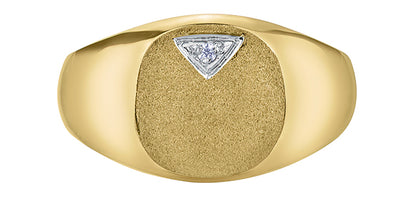 10K Yellow Gold Circle Signet Ring with Diamond