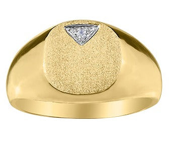 10K Yellow Gold Circle Signet Ring with Diamond