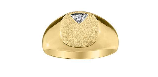 10K Yellow Gold Circle Signet Ring with Diamond