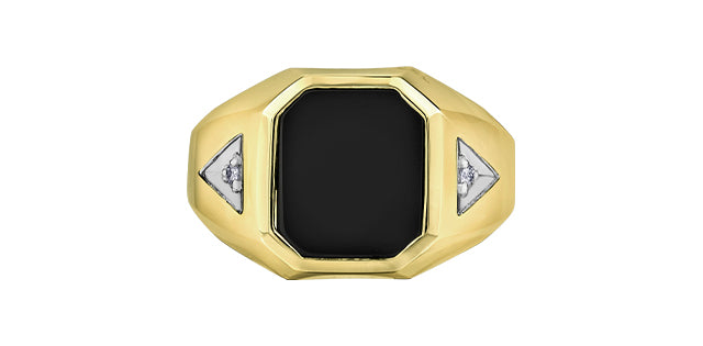 10K Yellow Gold Diamond & Onyx Men's Ring