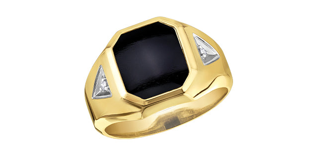 10K Yellow Gold Diamond & Onyx Men's Ring