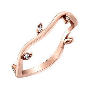 10K Rose Gold Diamond Leaf Ring