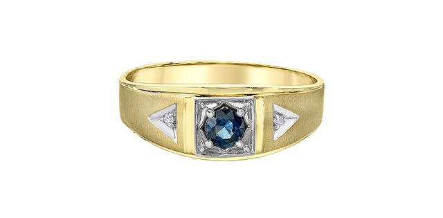 10K Yellow Gold Diamond & Sapphire Men's Ring