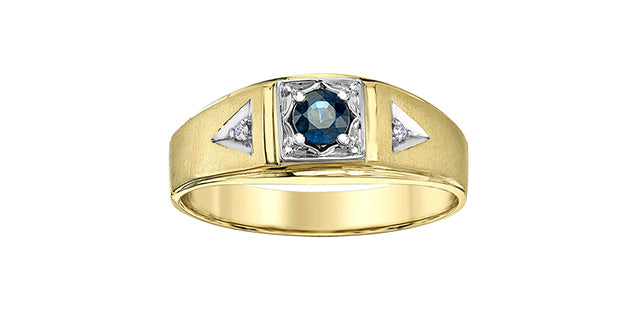 10K Yellow Gold Diamond & Sapphire Men's Ring