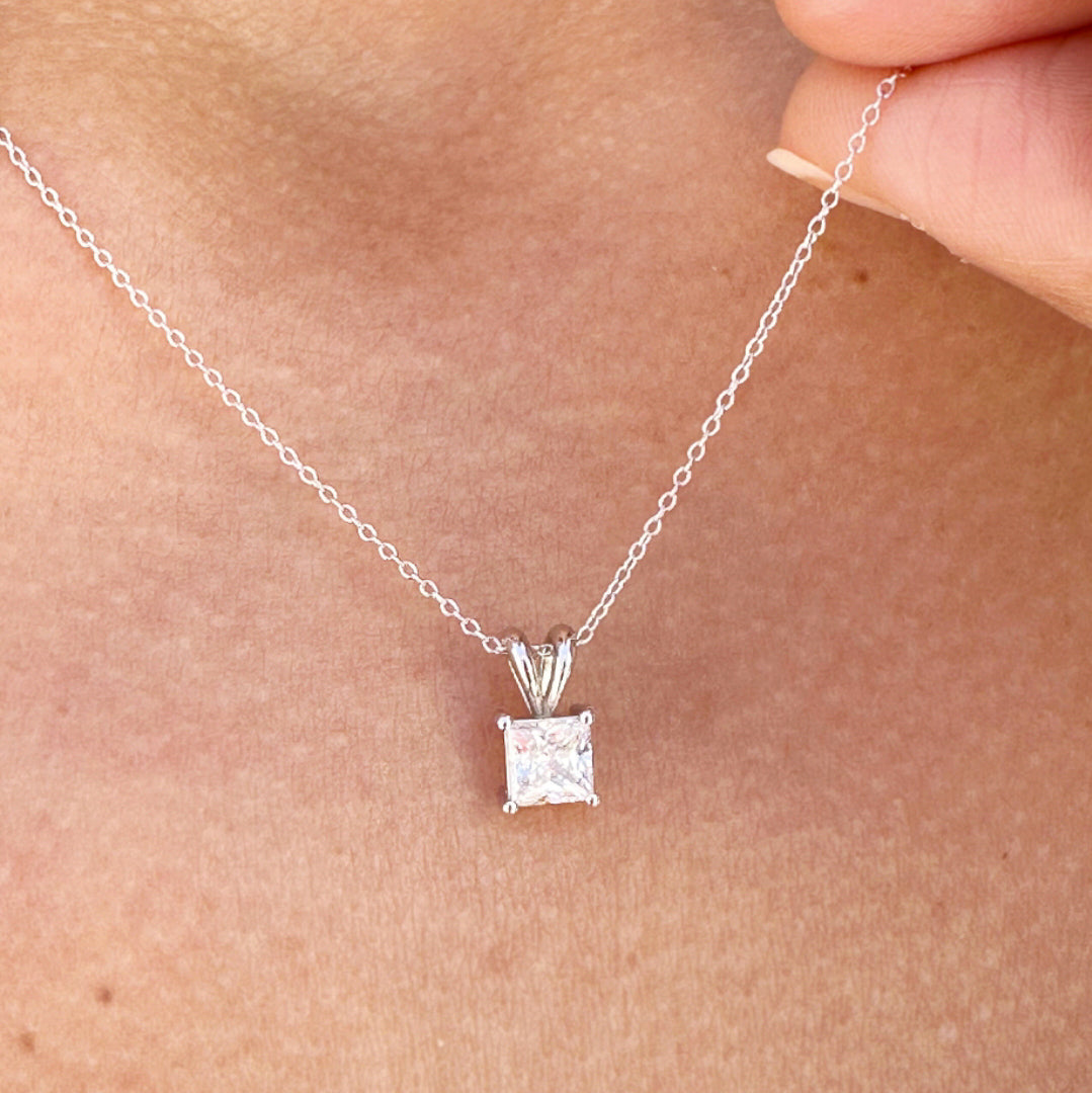 Moissanite Princess Cut Necklace (White Gold)