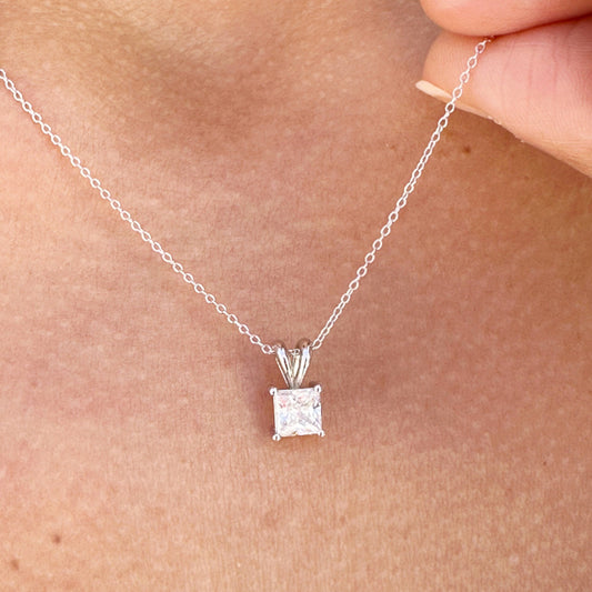 Moissanite Princess Cut Necklace (White Gold)