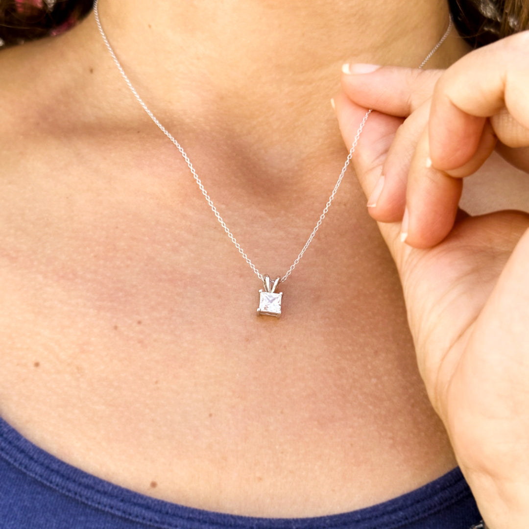 Moissanite Princess Cut Necklace (White Gold)