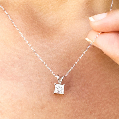 Moissanite Princess Cut Necklace (White Gold)