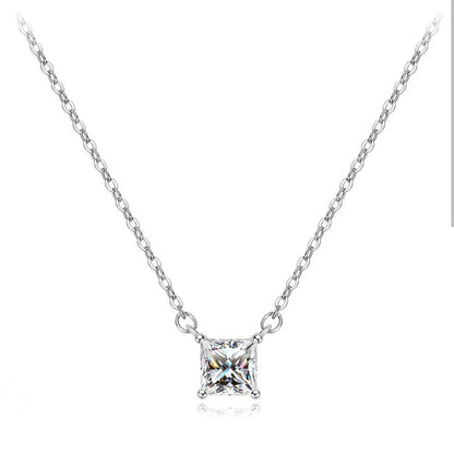 Moissanite Princess Cut Necklace (White Gold)