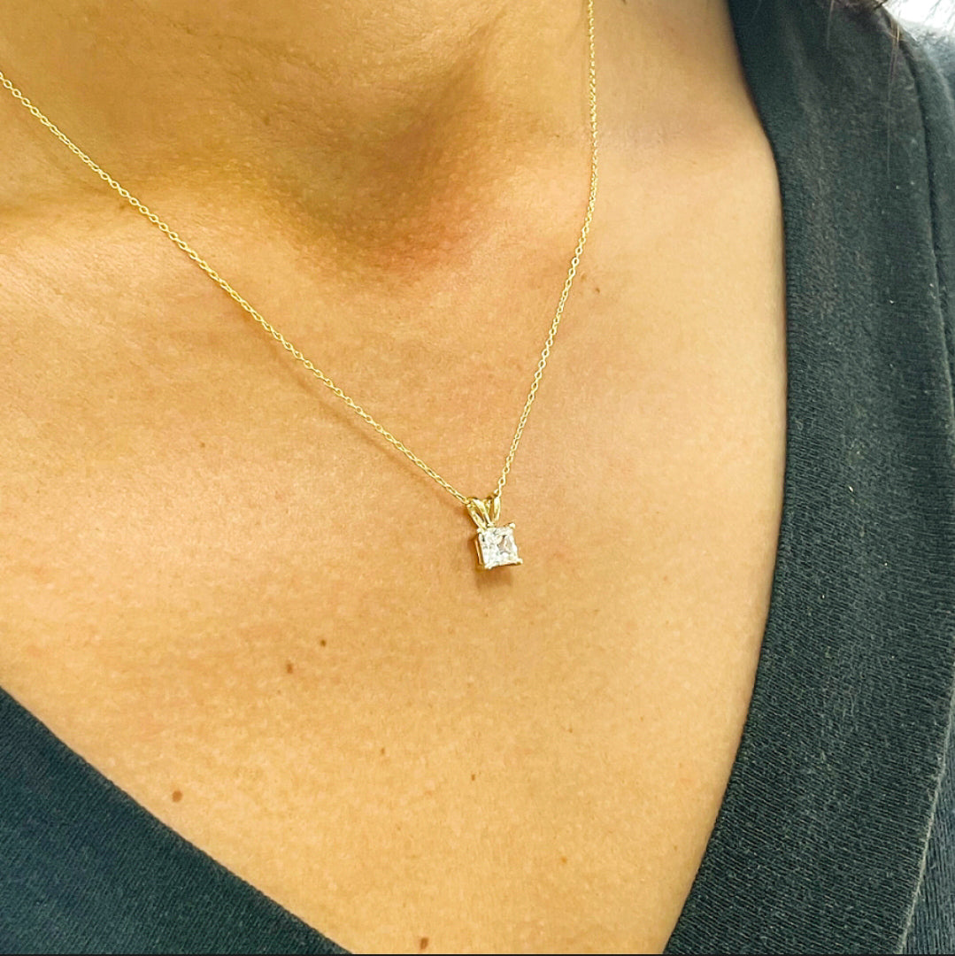 Moissanite Princess Cut Necklace (Yellow Gold)