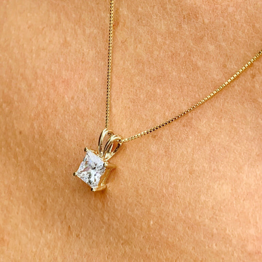 Moissanite Princess Cut Necklace (Yellow Gold)