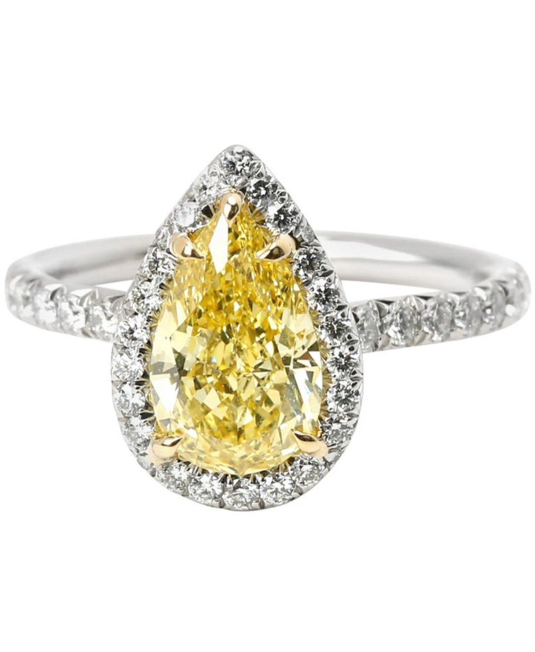 Yellow Moissanite Pear Cut Ring in White Gold