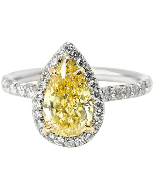 Yellow Moissanite Pear Cut Ring in White Gold