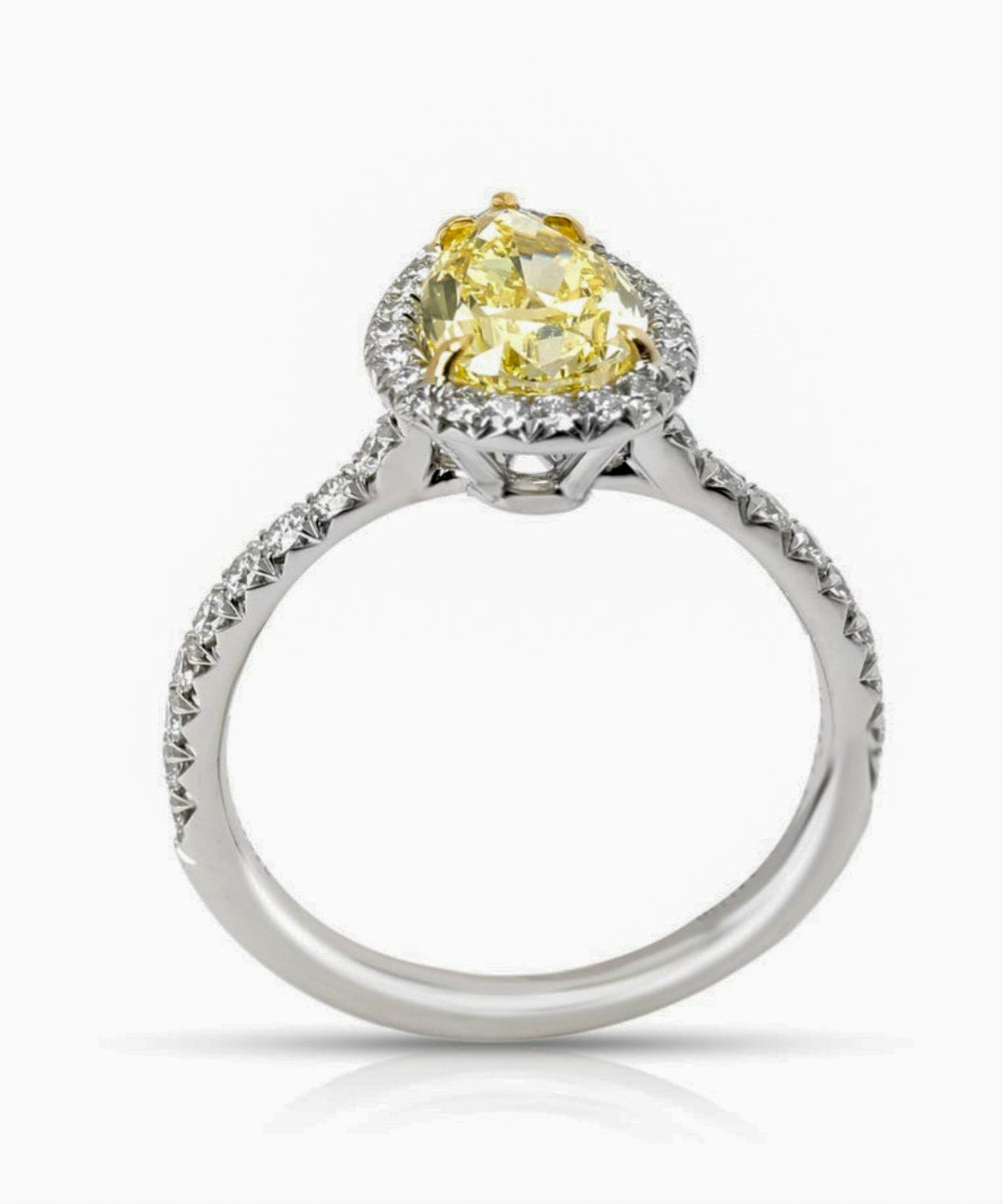 Yellow Moissanite Pear Cut Ring in White Gold