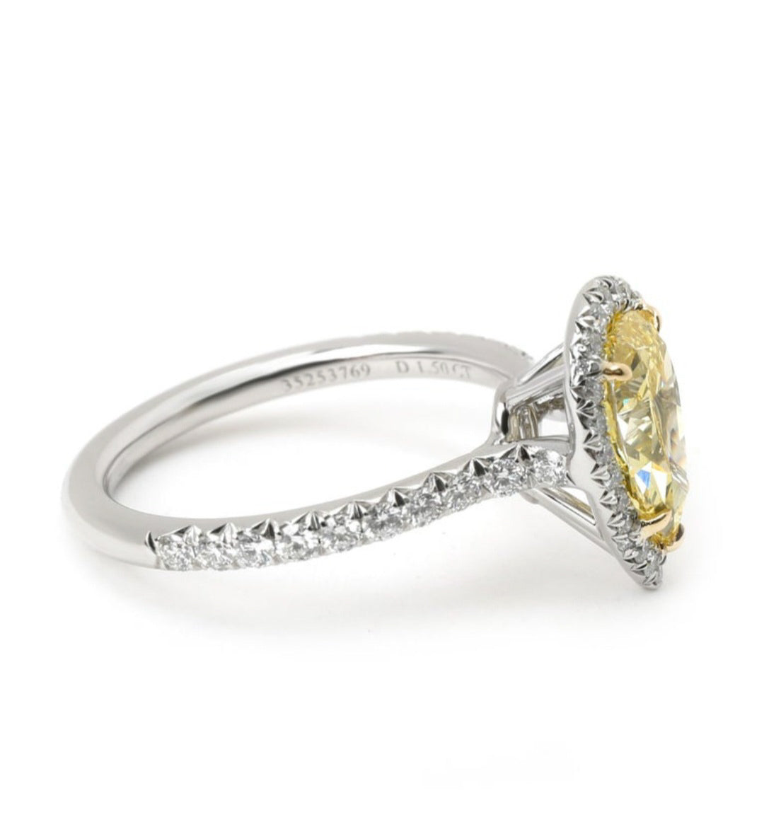 Yellow Moissanite Pear Cut Ring in White Gold