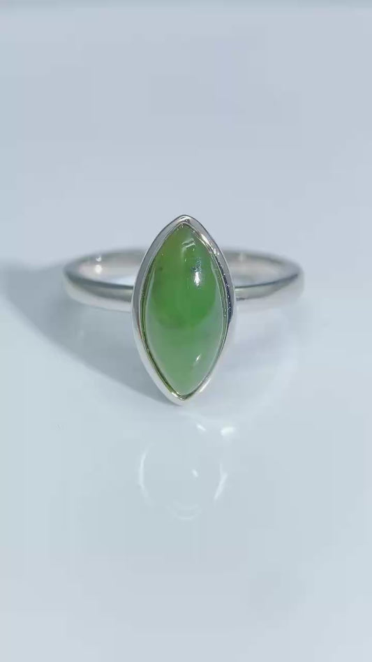 Jade Silver Marquise Ring