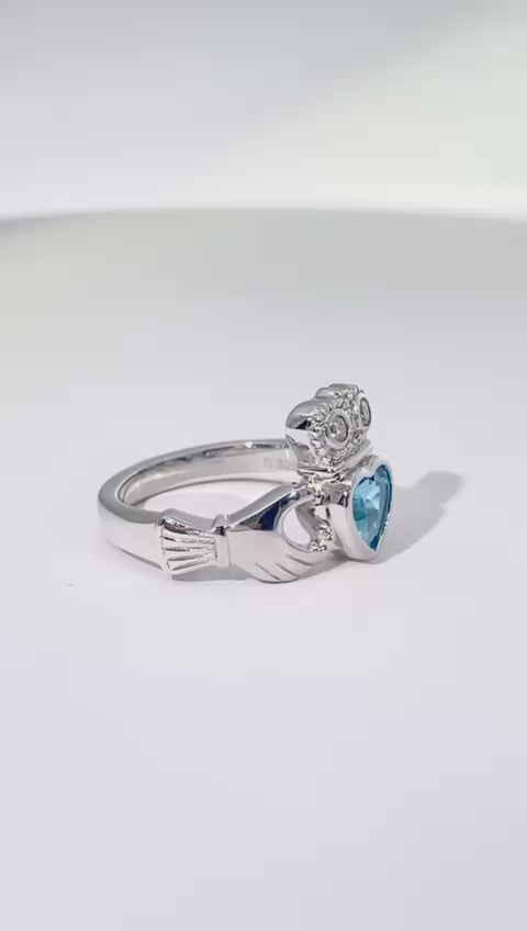 Blue Topaz Claddagh Ring