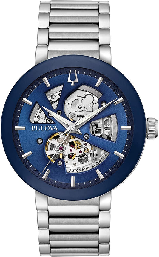 Bulova Stainless Steel Exposed Mechanism with Navy Dial