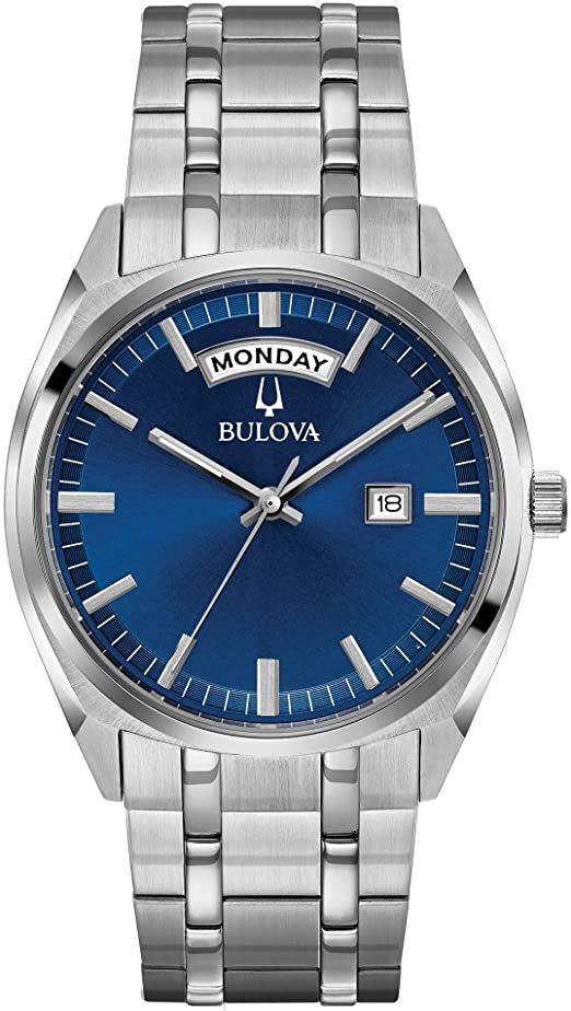 Bulova Silver Tone Watch with Blue Dial