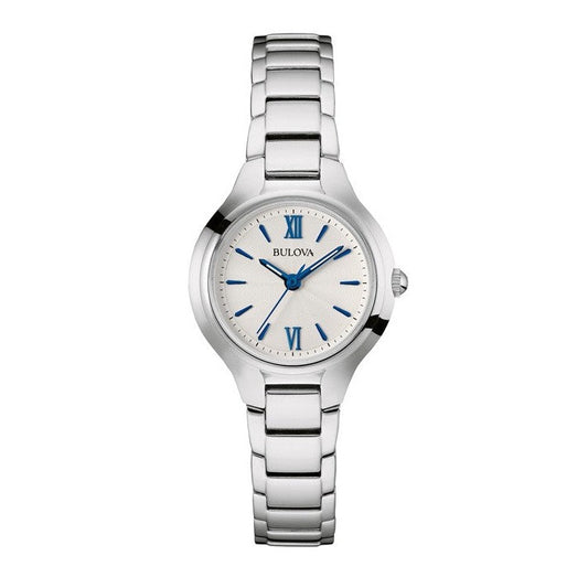 Bulova Silver Tone Watch with Blue Accents