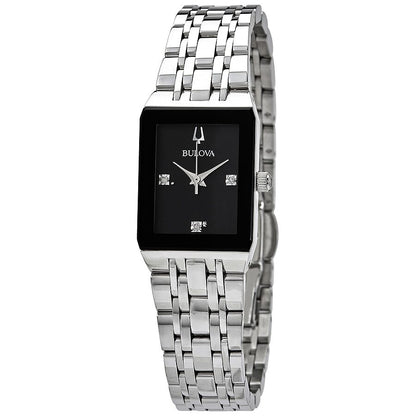 Bulova Diamond Black Dial Silver Tone Watch