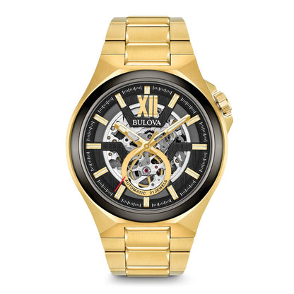 Bulova Gold Tone Exposed Mechanism Watch