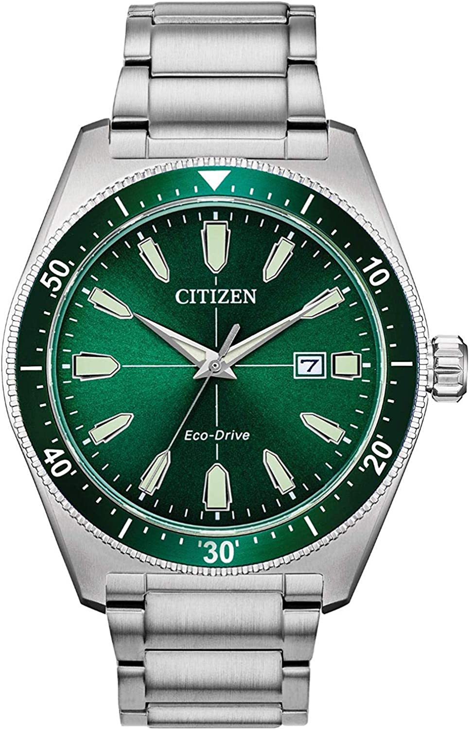 Citizen Eco Drive Silver Tone Watch with Green Face