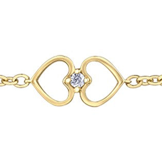 10K Yellow Gold Diamond Heart Bracelet