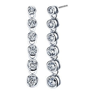 14K White Gold Diamond Bezel Set Dangle Earrings