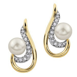 10K Yellow Gold Diamond & Pearl Earrings