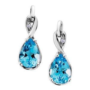 10K White Gold Diamond & Blue Topaz Earrings