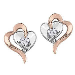 10K Rose & White Gold Heart Earrings