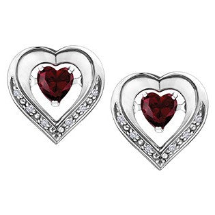 Sterling Silver Ruby Heart Pulse Earrings