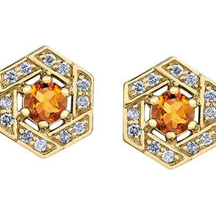 10K Yellow Gold Diamond & Citrine Earrings