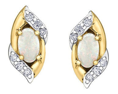10K Yellow Gold Diamond & Opal Earrings