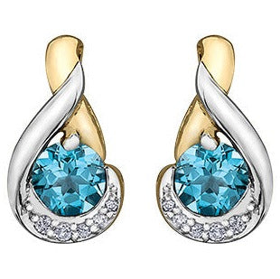 10K Yellow Gold Diamond & Blue Topaz Earrings