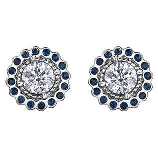 14K White Gold Diamond & Sapphire Stud Earrings