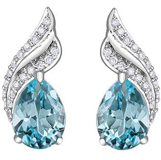 10K White Gold Diamond & Sky Blue Topaz Earrings