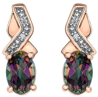 10K Two Tone Diamond & Mystic Topaz Earrings