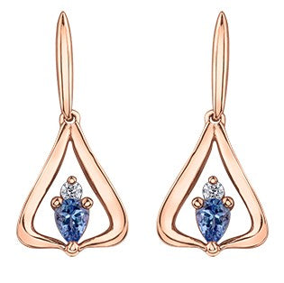 14K Rose Gold Tanzanite & Diamond Dangle Earrings