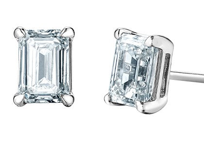 14K White Gold Emerald Cut Lab Grown Diamond Earrings
