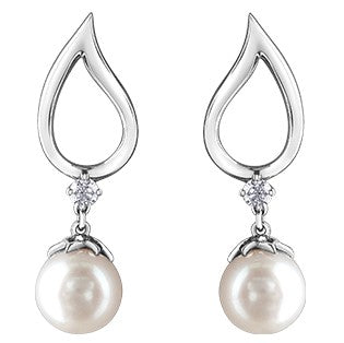 10K White Gold Diamond & Pearl Earrings