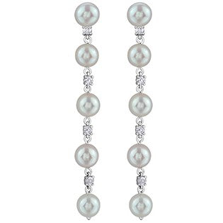 14K White Gold Pearl & Diamond Dangle Earrings